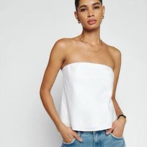 Reformation White Linen Spritz Top